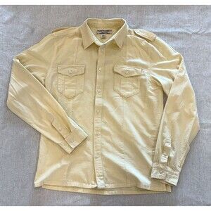 Mens L CHOR CLOTHING Yellow 100% Cotton Button-Down Shirt Epaulets Roll Sleeve